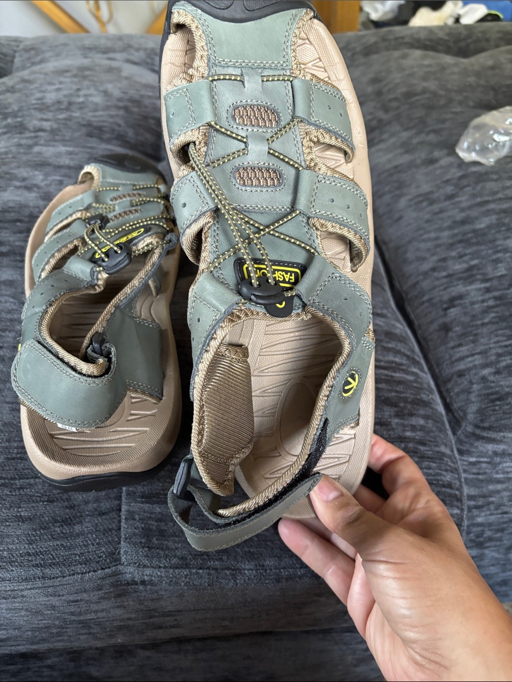 Men’s Outdoor Sport Sandals - Green/Tan - Picture 1 of 7